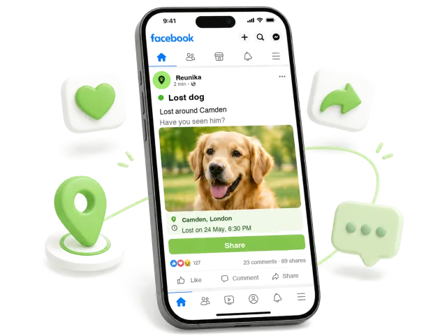 Facebook alert on a phone - lost dog listing